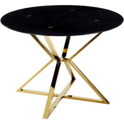 Table à Manger Noir et Doré en Verre et Acier ⌀ 105 cm Base en x Forme Sablier Bosco