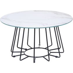 Table Basse Noir et Blanc Effet Marbre en Verre de Sécurité et Métal Salon Bernie