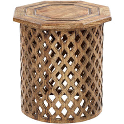 Table d'Appoint Teinte Sombre Dorée en Bois de Manguier Ronde à Base Ajourée Khanpur