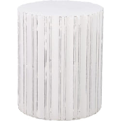 Table d'Appoint Blanche en mdf Ronde à Base Cannelée Style Rétro Effet Vieilli Deuli