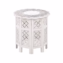 Table dappoint en bois de manguier blanc cassé BADHI