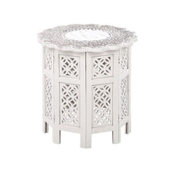 Table dappoint en bois de manguier blanc cassé BADHI