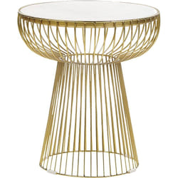 Table d'Appoint Blanc et Doré en Marbre et Métal Base en Cage Plateau Rond Cheynes