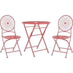 Ensemble de Bistrot en Métal Rouge Ajouré Table et 2 Chaises Pliantes Balcon Scario