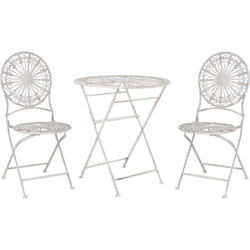 Ensemble de Bistrot en Métal Blanc Cassé Table et 2 Chaises Pliantes Balcon Scafa