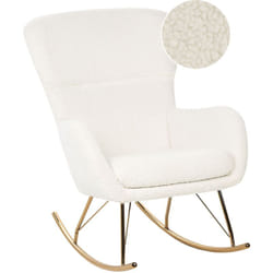 Fauteuil à Bascule Moderne en Tissu Bouclé Blanc et Pieds Métal Dorés Anaset