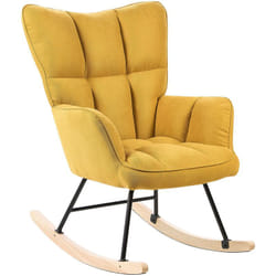 Fauteuil à Bascule Moderne en Tissu Polyester Jaune et Pieds en Bois Oulu