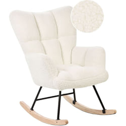 Fauteuil à Bascule Moderne en Tissu Boucle Blanc et Pieds en Bois Oulu