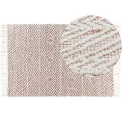 Tapis Fait Main avec Motif Géométrique 160 x 230 cm en Laine Beige et Marron Kestel