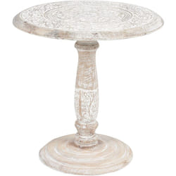 Beliani - Table d'Appoint Blanc Cassé en Bois de Manguier Guéridon à Plateau Sculpté Jambia