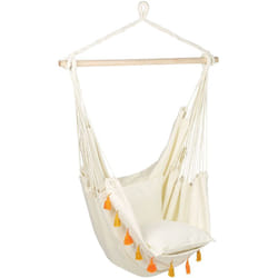 Beliani - Chaise Hamac Boho Suspendu avec Coussins et Pompons en Coton Beige Varena