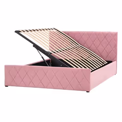 Lit avec coffre en velours rose 140 x 200 cm ROCHEFORT