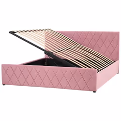 Lit avec coffre en velours rose 180 x 200 cm ROCHEFORT
