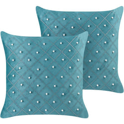 Beliani - Lot de 2 Coussins Déco Bleu-Vert en Velours à Perles et Motif Géométrique Yarrow