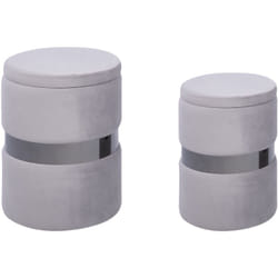 Beliani - Poufs Gris en Velours Repose-Pieds Ronds à Ceinture Argentée Glamour Lot de 2 Doris