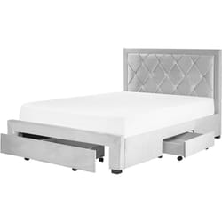 Beliani - Lit Glamour Rangement Double Velours Capitonné 140 x 200 cm Gris Clair Lievin