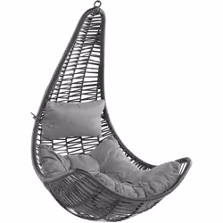 Fauteuil œuf suspendu en polyrotin. Avec son cadre légèrement arqué et sa forme galbée, cette magnifique chaise balançoire es ...