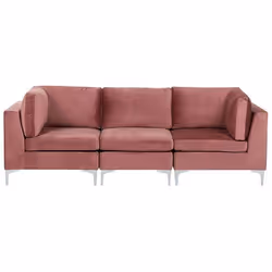 Canapé modulaire 3 places en velours rose EVJA