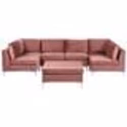 Canapé modulaire 6 places en U avec ottoman velours rose EVJA