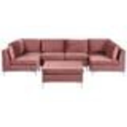 Canapé modulaire 6 places en U avec ottoman velours rose EVJA