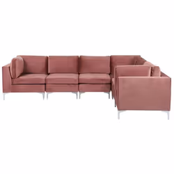 Canapé dangle modulaire 6 places côté gauche en velours rose EVJA