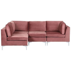 Canapé dangle modulaire 4 places côté droit en velours rose EVJA
