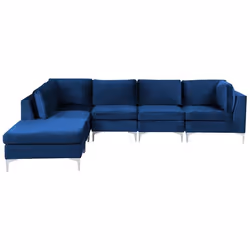 Canapé dangle modulaire 5 places côté droit avec ottoman en velours bleu marine EVJA