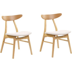 Lot de 2 Chaises à Manger en Bois d'Hévéa Clair et Tissu Beige Clair Lynn