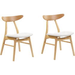 Lot de 2 Chaises à Manger en Bois d'Hévéa Clair et Tissu Gris Clair Lynn