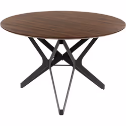 Table de repas moderne. Cette table ronde soutenue par des pieds métalliques croisés apportera une touche d'esthétique modern ...