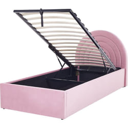 Lit Simple Rose en Velours 90 x 200 cm avec Coffre Tête de Lit Ronde Style Rétro Anet