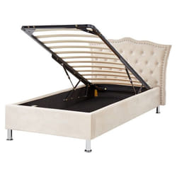 Lit simple en velours avec rangement 90 x 200 cm beige METZ