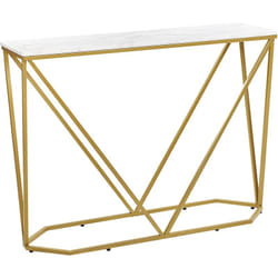 Table de Couloir Murale Console Effet Marbre Blanc en Métal Doré et mdf Plaqué Hazen