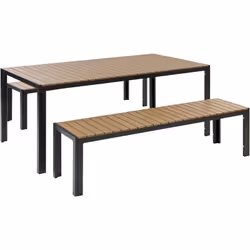 Table de jardin avec 2 bancs assortis pour 6 personnes. Cet ensemble moderne de salle à manger d'extérieur rend votre jardin ...