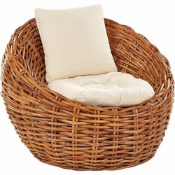 Fauteuil rond en rotin avec assise large et coussin. Cette chaise fabriquée à la main complétera parfaitement votre espace ex ...
