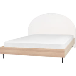 Lit Double avec Tête Rembourrée 180 x 200 cm en Tissu Blanc et Beige Millay