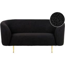Canapé 2 Places Tissu Noir Pieds Dorés Dossier et Accoudoirs Unis Loen