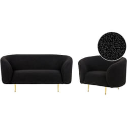 Ensemble de Salon 3 Places Canapé et Fauteuil Tissu Noir Pieds Dorés Loen
