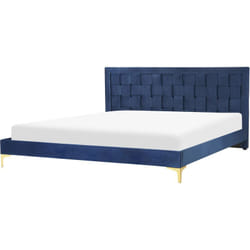 Lit Double Glam avec Sommier 180 x 200 cm en Velours Tapissé Bleu Marine Limoux