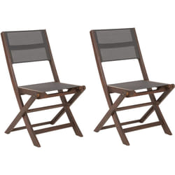 Lot de 2 Chaises Pliantes en Bois d'Acacia Foncé et Textile Gris pour Jardin Cesana