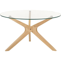 Table Basse en Verre de Sécurité et Bois d'Hévéa Laqué Clair Scandinave Valley