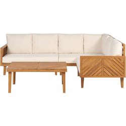 Salon de Jardin d'Angle Beige Clair en Bois d'Acacia 4 Places Canapé Table Baratti