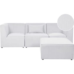 Canapé Modulable 3 Places et Pouf Ottoman en Velours Côtelé Blanc Cassé Lemvig