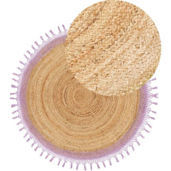 Tapis Boho Rustique Rond ø 140 cm en Jute Naturel Tressé Beige et Violet Marts