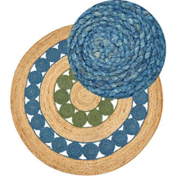 Beliani - Tapis Boho Rustique Rond ø 140 cm en Jute Naturel Tressé Bleu et Vert Hovit