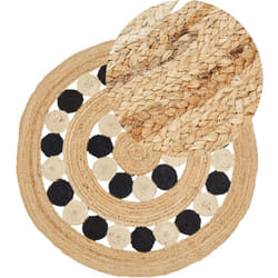 Tapis Boho Rustique Rond ø 140 cm en Jute Naturel Tressé Beige et Noir Hovit