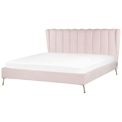 Lit double en velours avec port USB 180 x 200 cm rose MIRIBEL