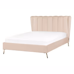 Lit double en velours avec port USB 140 x 200 cm beige MIRIBEL