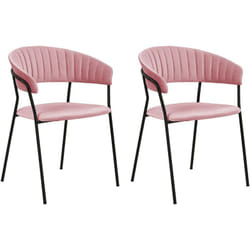 Lot de 2 Chaises de Repas Modernes en Velours Rose et Pieds Noirs Mariposa