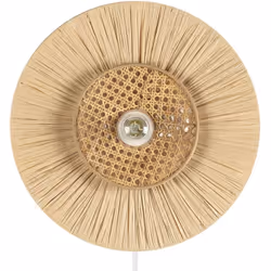Lampe murale moderne ronde. Cette applique murale captivante dotée d'un abat-jour rond en papier texturé et d'un tressage en ...